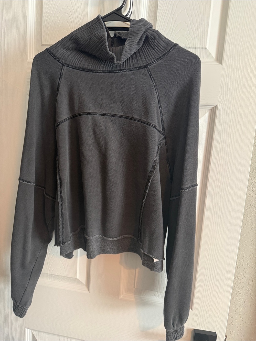 aerie Charcoal Ribbed Cowl Funnel Neck Sweater